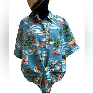 Flamingo and palm tropical button up unisex